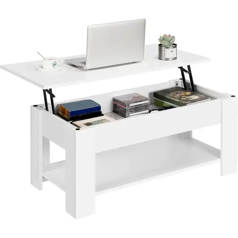 Yaheetech Couchtisch mit höhenverstellbarer Tischplatte, Wohnzimmertisch, ausziehbarer Sofatisch für Wohnzimmer, Büro, Weiß