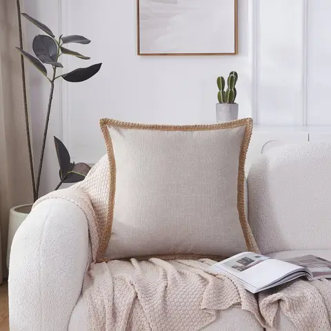 MEROPE, Polyester Linen look Cushion Cover, 50x50cm, bleach, 1pack