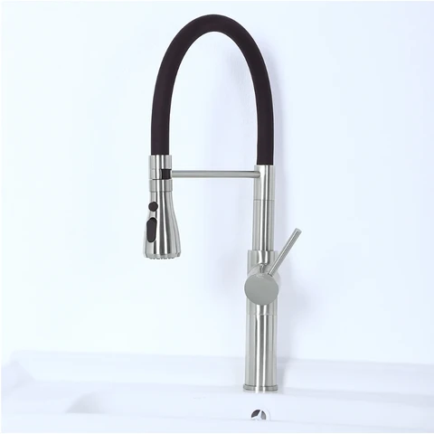 Homary Brass Kitchen Mixer Taps Monobloc Pull Out Spray Tap Brushed Nickel Three Function