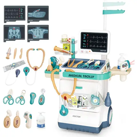 Behandlungstisch mit Röntgenbildschirm und ECG-Set (mit Licht- und Soundeffekten, inklusive 4 AG10- und 4 AG13-Druckknopfzellen, 2 AAA-Batterien nicht enthalten)