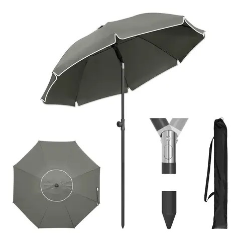 Woltu Balkonsonnenschirm Ø 175 cm, UV-Schutz-Strandsonnenschirm UPF 50+, höhenverstellbar und neigbar, tragbar mit Tragetasche, belüfteter Rundschirm für Balkon Garten Strand, dunkelgrau