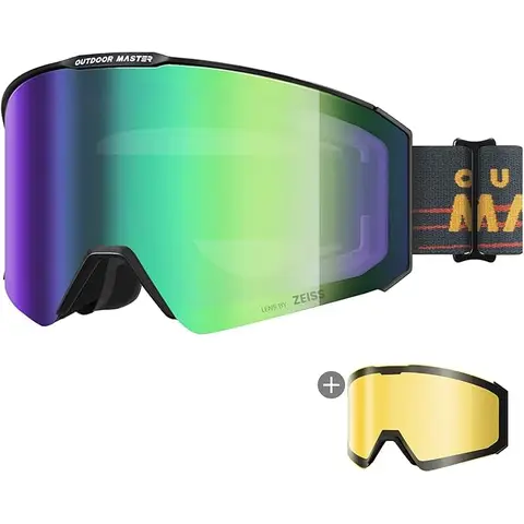 OutdoorMaster Falcon Zeiss Skibrillen-Set Schwarzer Rahmen Einheitliches ML Grün 18% für Erwachsene