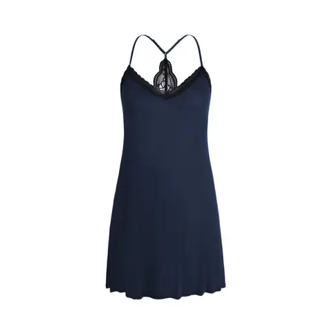 IZURIA collar narrow lace and wide lace back  v-neck navy suspender dress  M
