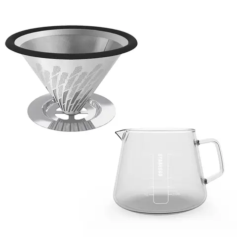 STARESSO Pour Over Kaffeemaschine mit doppeltem Edelstahlfilter 20 fl oz, Pour Over Kaffefilter aus dickem, hitzebeständigem Borosilikatglas, 600 ml, klar, FG6