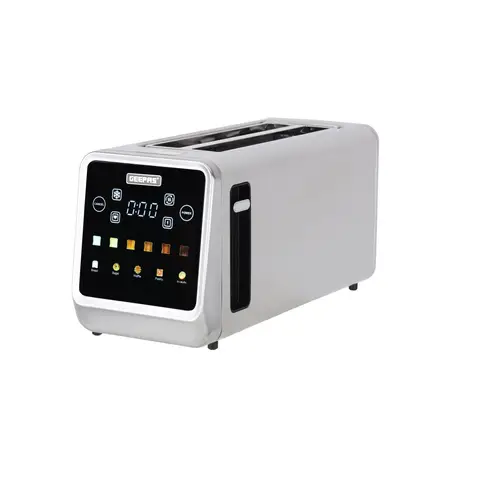 Geepas 5-in-1 Digital Touchscreen 4 Slice Long Slot Toaster, Bagels, 5 Bread Types, Stainless Steel Housing, Extra-Wide Slots, 1450W, Silver - GBT36566UK