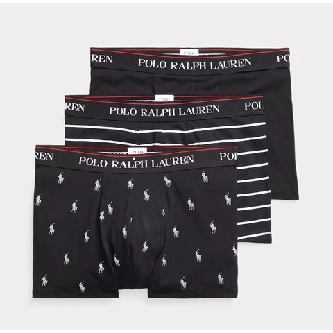 Ralph Lauren Classic Stretch-Cotton Trunk 3-Pack Black/Black White Strp/Black Aopp L 714830299009