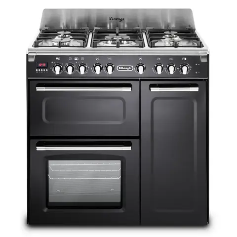 DeLonghi D3VR 908-DF/BL 90cm Dual Fuel Range Cooker, Black, A Rated