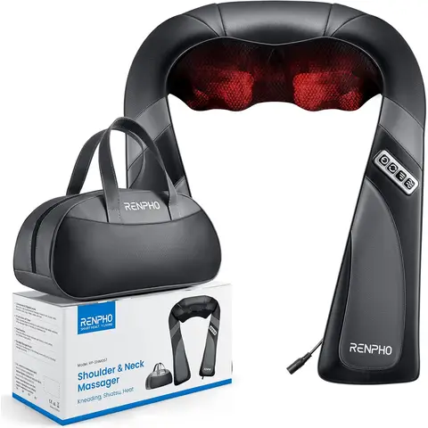 RENPHO SNM097 Nackenmassager tragbar Einzelgerät Klassisches Schwarz 3D-Tiefenmassage mit Wärmetherapie Mehrfachfunktionen-Massage inkl. Tragetasche
