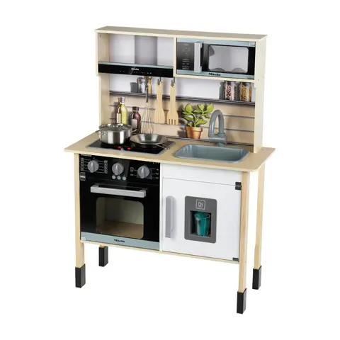 Theo Klein 7186 Miele Toy Kitchen, Wood (MDF), Midi 2, White | Wooden Kitchen with Light and Sound Module | High-Quality Accessories | Toy for Children from 3 Years