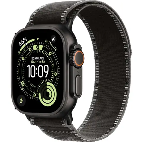 Apple Watch Ultra 3 GPS + mobiel netwerk 49 mm zwarte titanium kast met zwart/houtskool Trail Loop - M/L