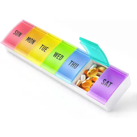 VVM Weekly Pill Organizer with Colour Covers, Easy Open Pill Box 7 Day with Secure Closure, Medicine Pill Organizer for The Arthritis, Pill Container Holder, Daily Pill Case for Vitamins Medication Supplements