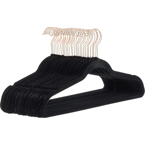 ANQI Velvet, Non-Slip Suit Clothes Hangers, Black/Rose Gold - Pack of 30
