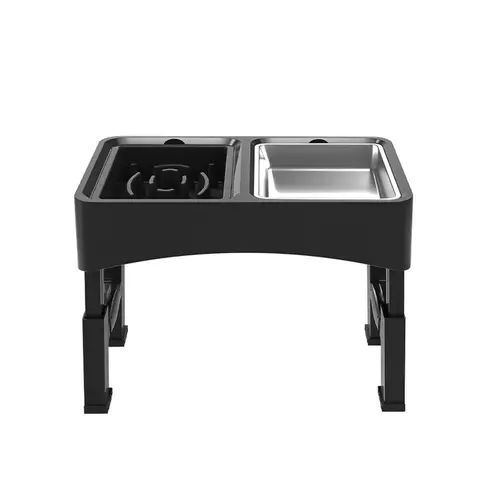 Blinkit 0159-3 Pet Adjustable Slow Feeder Bowl / Elevated Dog Bowl, Slow Feeder Bowl + Stainless Steel Bowl Combination, Four-Level Height Adjustable Foldable Design, Suitable for Dog and Cat Feeding and Drinking, Black/Gray