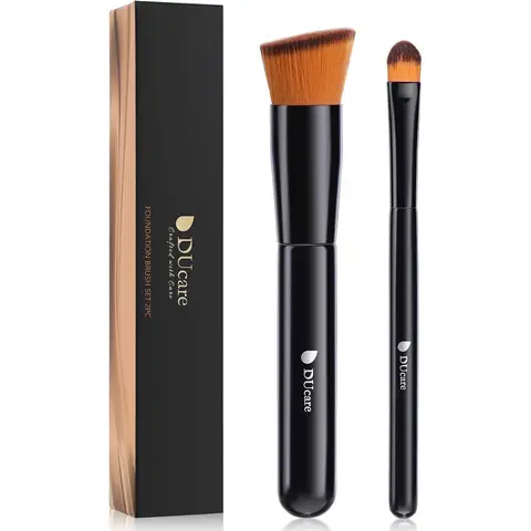 DUcare Angled Foundation Brush + Concealer Brush 2-Piece Set - Black