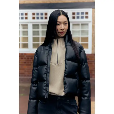 Urban Classics Damen-Steppjacke aus Kunstleder, schwarz, 3XL