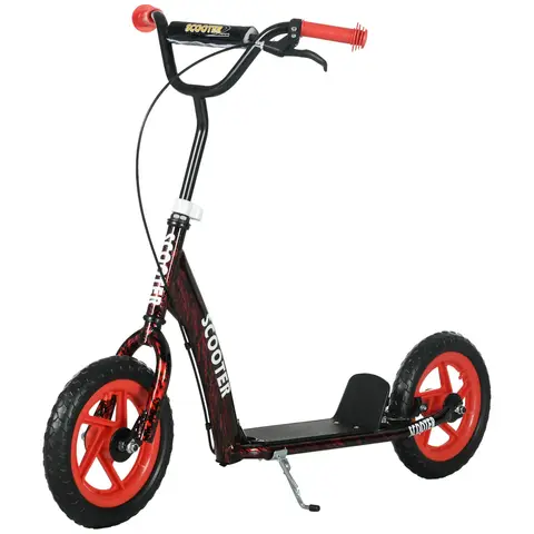 AIYAPLAY Kids Scooter, Big Wheel Kick Scooter with Adjustable Height Handlebar, Non-slip Footplate, Rear Brake, Kick Red