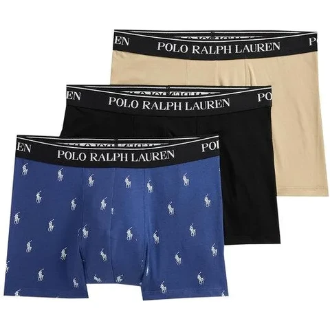 Ralph Lauren Classic Stretch-Cotton Trunk 3-Pack - Black/Beige/Royal AOPP
