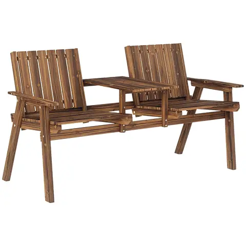 Outsunny Garden Loveseat with Table Brown
