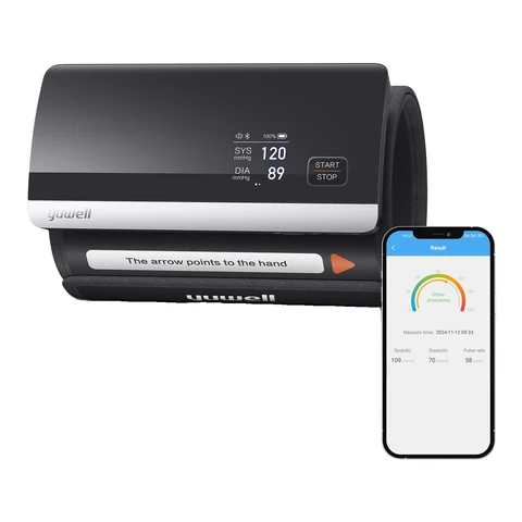 yuwell Intelligentes Blutdruckmessgerät mit Bluetooth | Extra große Manschette für 22–45 cm, Sprachausgabe, Vorhofflimmern-Erkennung, wiederaufladbarer Akku, Kostenlose App für iOS & Android (YE630CR-AFIB)