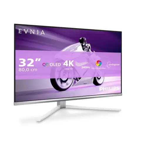 PHILIPS Evnia 32M2N8900AM - 32 inch UHD OLED gaming monitor, 240 Hz, 0.03 ms, HDR400, FreeSync Prem. Pro, G-Sync comp. (3840x2160, 2x HDMI 2.1, 1x DP 1.4, 1x USB-C (65W PD), USB Hub)