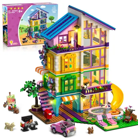 BLOCKS HOUSE VILLA Freunde LED RUTSCHE GESCHENK FÜR EIN MÄDCHEN 1317 Teile - Weihnachtsgeschenk