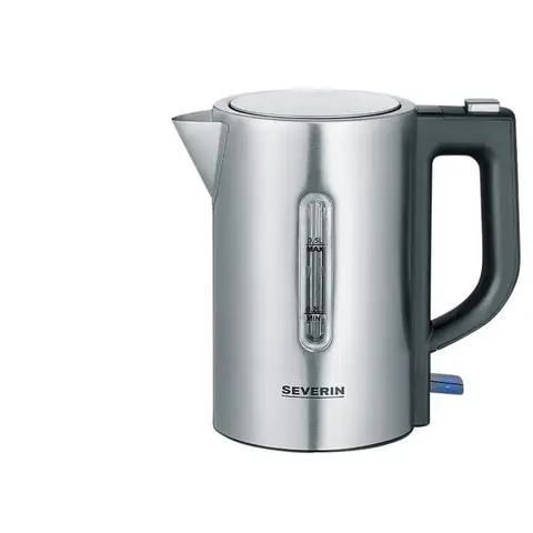 SEVERIN Travel Kettle Set, Mini Travel Kettle for 0.5 L, Electric Kettle with 2 Plastic Cups & 2 Spoons, Brushed Stainless Steel / Black, WK 3647