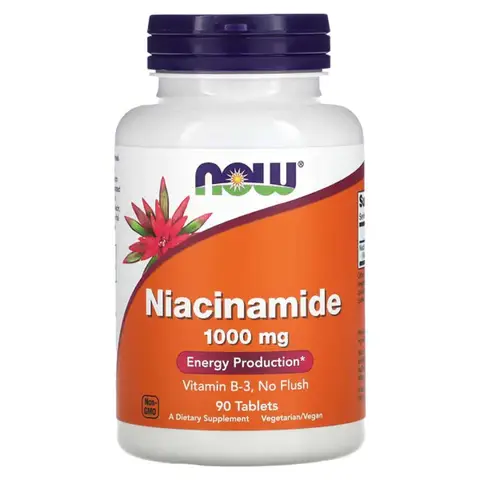 NOW Foods Niacinamide Vitamin B3 1000mg Daily Wellness Support Tablets - 90 Tablets