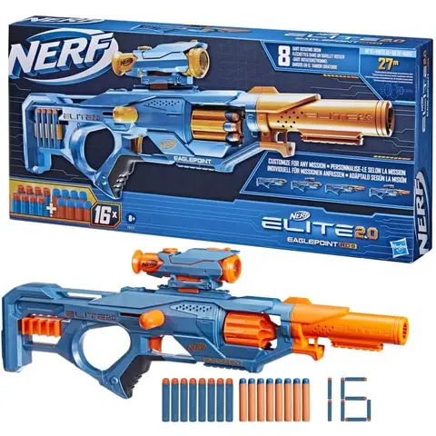Nerf Elite 2.0 Eaglepoint RD-8 Blaster, 8-Dart-Trommel, inklusive 16 Nerf Darts und Kugeln, abnehmbares Visier und Schaft, 27-Meter-Schussweite