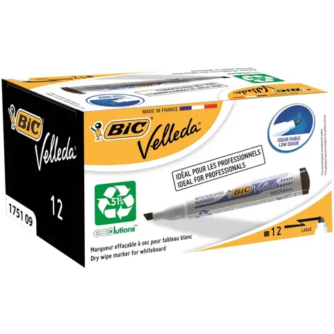 BIC Velleda 1751 Whiteboard Marker Black， Pack of 12