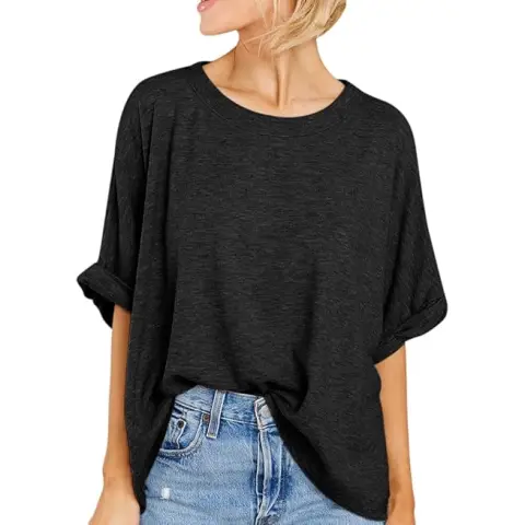 Women Oversized T-Shirt Summer Casual Short Sleeve Loose Tee Tops (black, M)