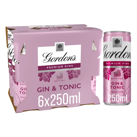Gordons Pink Gin & Tonic 6 X 250ml (Abv 5%)