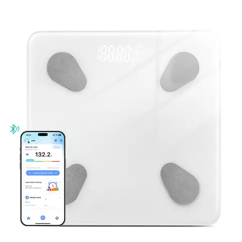 Sparoma ACLY-28White Digital Body Fat Scale (White) – Bluetooth APP Body Fat Monitoring, Multi-User Health Data Management, High-Precision Weighing, Battery Model (2×AAA, Not Included)