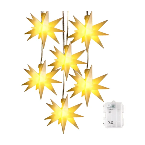 SALCAR Lot de 6 poinsettias LED illuminés pour extérieur et intérieur, décoration de Noël à batterie étoile LED, fenêtre de Noël en forme d'étoile lumineuse 3D pour extérieur, blanc chaud