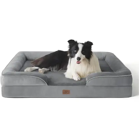 BEDSURE Orthopädisches Hundebett, Ergonomisches Hundesofa, 89 x 63 cm, Hundecouch mit Eierkartonschaum für mittelgroße Hunde, Waschbar, Rutschfest, Grau