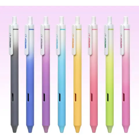 Stylos à gel WRITECH Fine Point : Stylos à encre rétractables de couleur assortie Écriture fluide 8 pièces Multicolore Pointe moyenne 0,7 mm pour journal intime et coloriage Sans dégâts, sans tache ni bavure Baril gradient