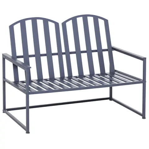 Outsunny Metal Garden Bench, 2 Seat Outdoor Bench, Park Loveseat Chair with Decorative Slatted Design for Yard, Deck, Grey