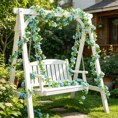 Yuejia2Pcs 6.56ft/2mArtificial Daisy Flowers Vine Silk Wildflower Garland Spring Fake Flower Vine Hanging Ivy Blue Daisy Flowers Green Leaves for Wall Party Wedding Arch Floral Decor Home Indoor Outdoor Ceremony(blue)