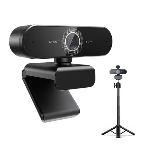 EMEET 4K Webcam with Dual Noise-Reducing Microphones, Auto Light Adjustment, 360° Rotatable Mount, Plug & Play USB Webcam E3131 + Tripod