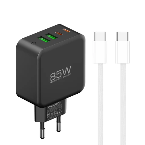 PAVAREAL K129CTC GaN 85 W Noir Kit de Chargeur Compatible avec la Charge Rapide pour iPhone, iPad, MacBook, Téléphone Samsung