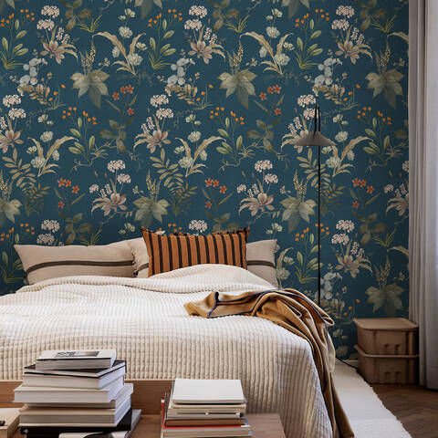 Murgall Falling Flowers Peel and Stick Wallpaper Blue 44x508cm 1 Roll