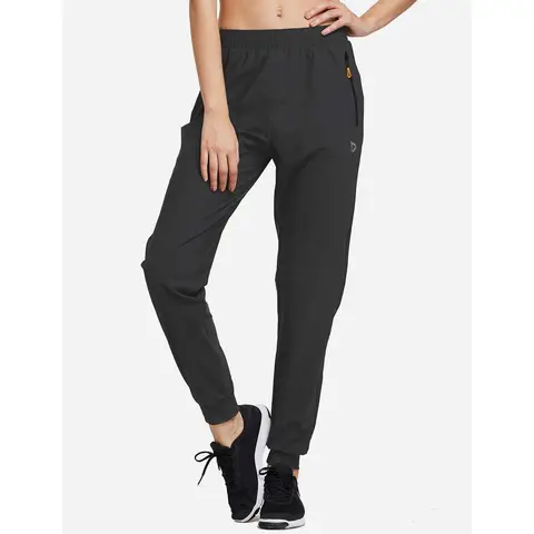 baleaf Women's Walking Trousers Lightweight Quick Dry Gym Running Joggers Summer Travel Pants with Zip Pockets Black XL