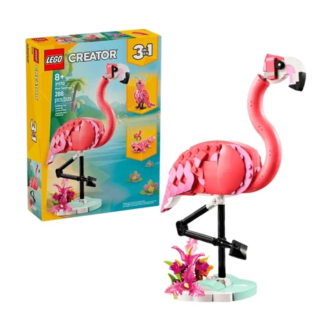 LEGO Creator 3 en 1 Ensemble de Construction Animaux Sauvages 31170 – Flamant Rose, Perruche Rose, Axolotl Rose (288 Pièces)