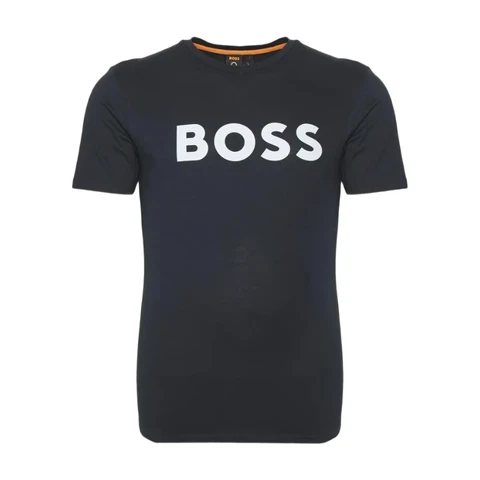 BOSS Cotton-Jersey T-shirt with Large Logo Print - Dark Blue