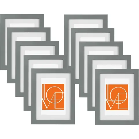 WOLTU Bilderrahmen 21x29,7 cm A4, Fotorahmen für vertikales oder horizontales Aufhängen/Stehen, Holzrahmen mit Passepartout, Set aus 10 Posterrahmen Collage Wanddeko, Grau