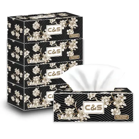 C&S Kosmetiktücher in Box (schwarze Box), 3-lagig, 424 Blatt (106 Blatt * 4 Boxen), Festigkeit bei Nässe, natürlich unparfümiert, Premium-Qualität