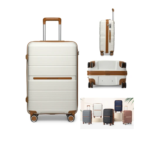 20" Cabin Carry-On Luggage PP Hard Shell Suitcase with 4 Spinner Wheels & TSA Lock, Lightweight Airline Approved Travel Case(White)