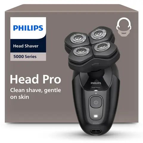 Philips Series 5000 HS5980/15 Rasoir crâne - tête flexible 360°, lames ComfortCut, capteur PowerAdapt, Wet & Dry, récupération des cheveux - Noir