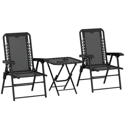 Outsunny 3 Pieces Garden Bistro Set, Folding Table and Chairs Set, Metal Garden Furniture Set with Cup Holders for Outdoor, Patio, Balcony, Black