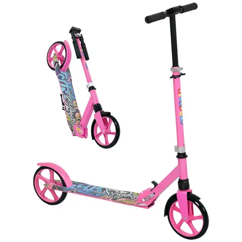 AIYAPLAY Kids Scooter, Foldable Kick Scooter with Adjustable Handlebar, 200mm Big Wheel, Rear Fender Brake Pink