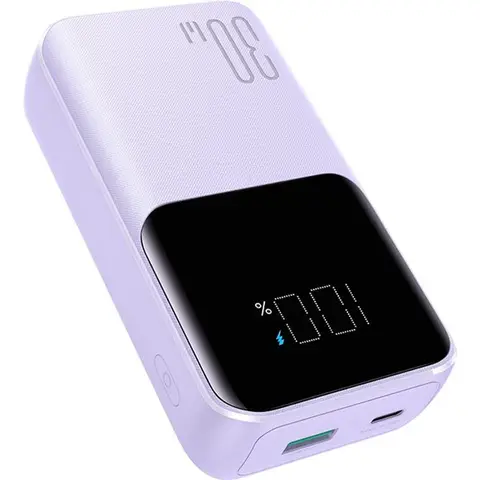 Joyroom JR-PBC06 10000mAh 30W Mini Powerbank mit integrierten USB-C- / Lightning-Kabeln – Lila